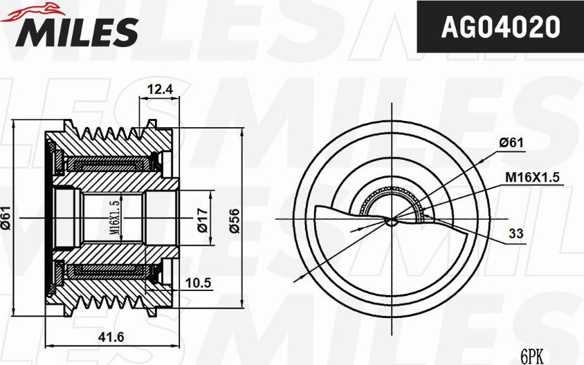 Miles AG04020 - Pulley, alternator, freewheel clutch autospares.lv