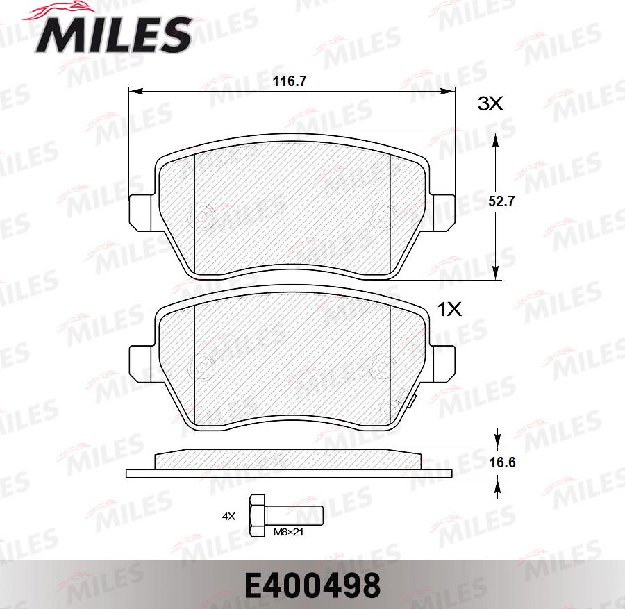 Miles E400498 - Brake Pad Set, disc brake autospares.lv