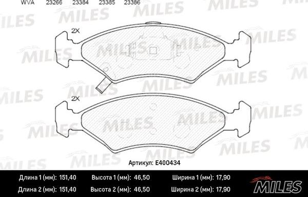 Miles E400434 - Brake Pad Set, disc brake autospares.lv