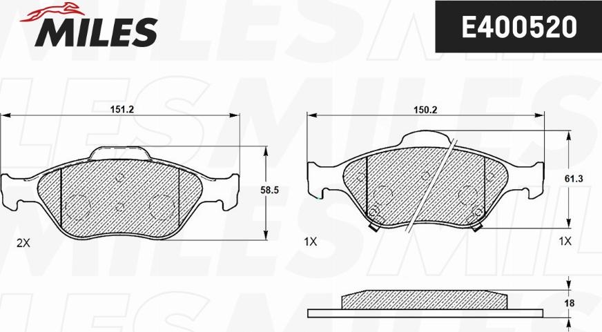 Miles E400520 - Brake Pad Set, disc brake autospares.lv