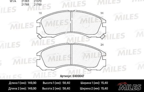 Miles E400047 - Brake Pad Set, disc brake autospares.lv