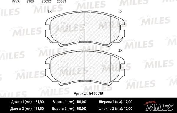 Miles E400019 - Brake Pad Set, disc brake autospares.lv