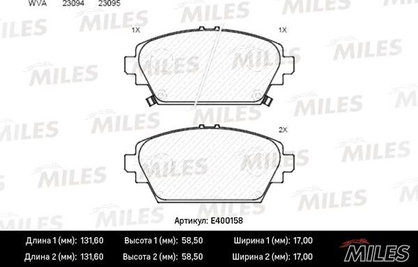 Miles E400158 - Brake Pad Set, disc brake autospares.lv