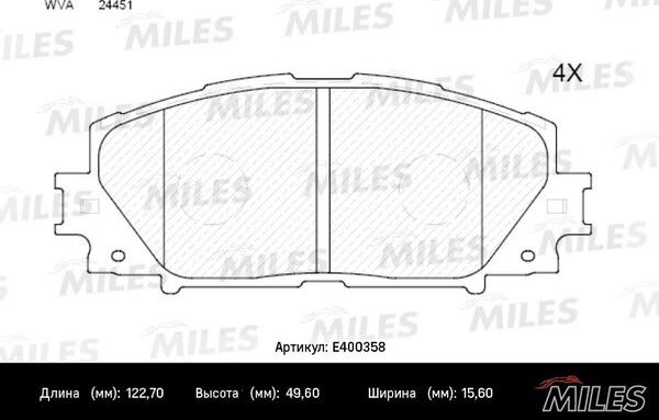 Miles E400358 - Brake Pad Set, disc brake autospares.lv