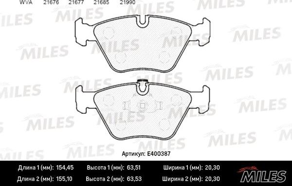 Miles E400387 - Brake Pad Set, disc brake autospares.lv