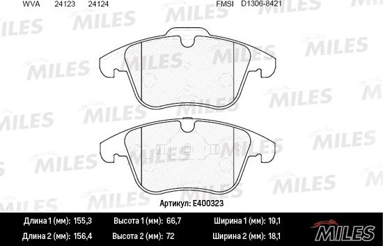 Miles E400323 - Brake Pad Set, disc brake autospares.lv