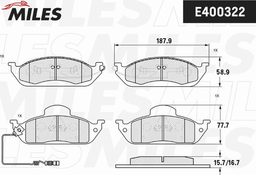 Miles E400322 - Brake Pad Set, disc brake autospares.lv