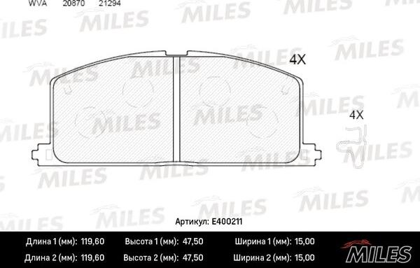 Miles E400211 - Brake Pad Set, disc brake autospares.lv