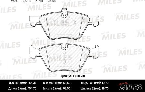 Miles E400280 - Brake Pad Set, disc brake autospares.lv