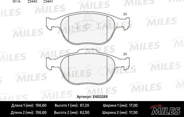 Miles E400288 - Brake Pad Set, disc brake autospares.lv