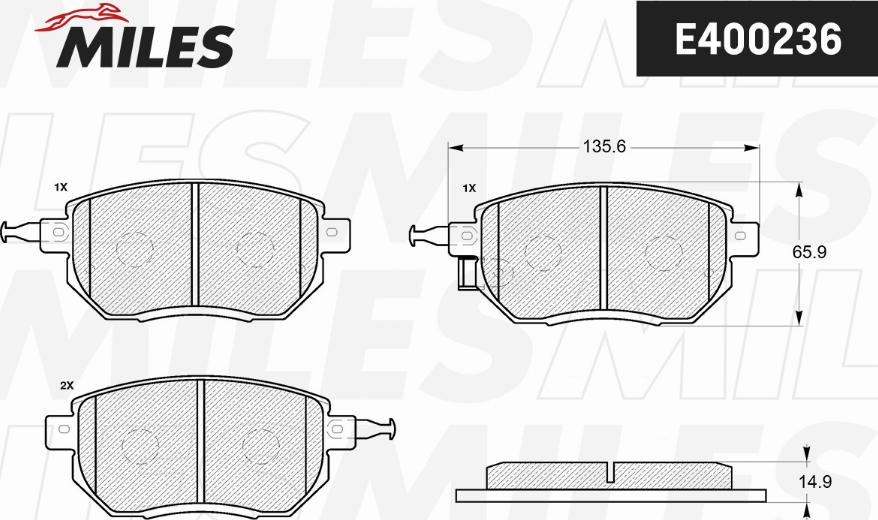 Miles E400236 - Brake Pad Set, disc brake autospares.lv