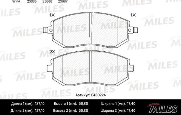 Miles E400224 - Brake Pad Set, disc brake autospares.lv