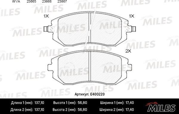 Miles E400220 - Brake Pad Set, disc brake autospares.lv