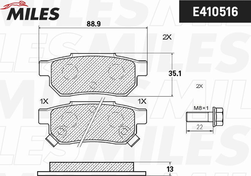 Miles E410516 - Brake Pad Set, disc brake autospares.lv