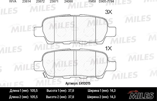 Miles E410015 - Brake Pad Set, disc brake autospares.lv