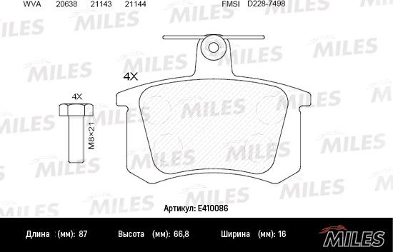 Miles E410086 - Brake Pad Set, disc brake autospares.lv