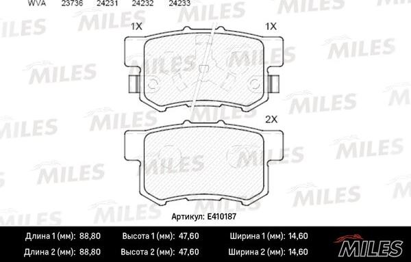 Miles E410187 - Brake Pad Set, disc brake autospares.lv