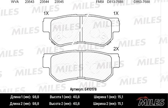Miles E410178 - Brake Pad Set, disc brake autospares.lv
