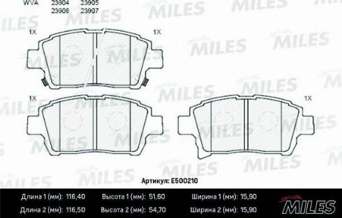 Miles E500210 - Brake Pad Set, disc brake autospares.lv