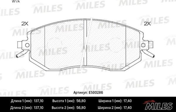 Miles E500286 - Brake Pad Set, disc brake autospares.lv