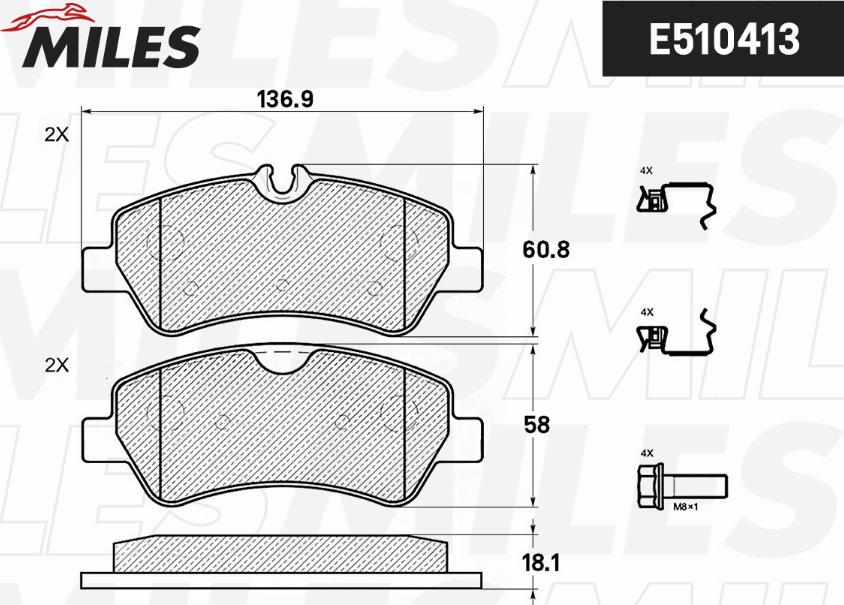 Miles E510413 - Brake Pad Set, disc brake autospares.lv