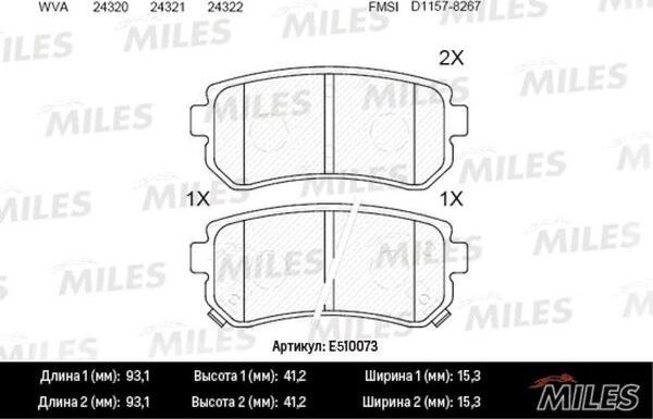 Miles E510073 - Brake Pad Set, disc brake autospares.lv