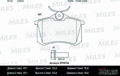 Miles E510134 - Brake Pad Set, disc brake autospares.lv