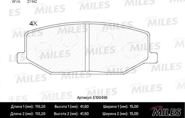 Miles E100496 - Brake Pad Set, disc brake autospares.lv