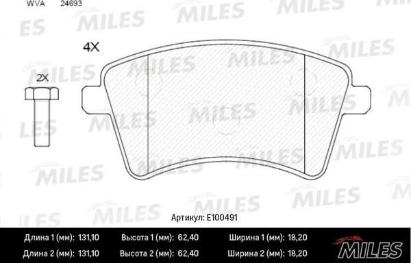 Miles E100491 - Brake Pad Set, disc brake autospares.lv