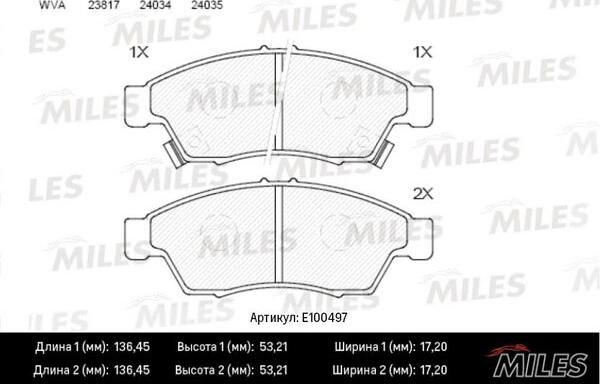 Miles E100497 - Brake Pad Set, disc brake autospares.lv