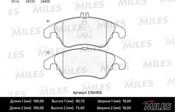 Miles E100458 - Brake Pad Set, disc brake autospares.lv