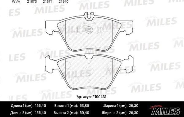 Miles E100461 - Brake Pad Set, disc brake autospares.lv