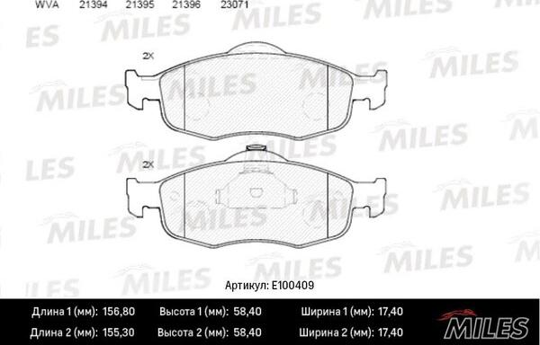 Miles E100409 - Brake Pad Set, disc brake autospares.lv