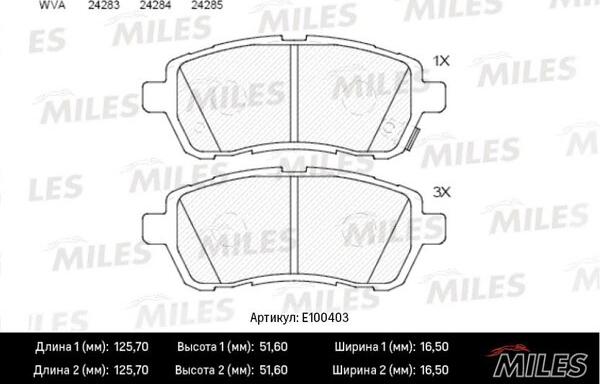 Miles E100403 - Brake Pad Set, disc brake autospares.lv