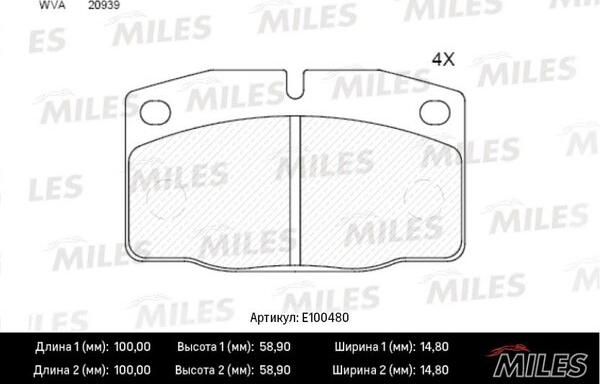 Miles E100480 - Brake Pad Set, disc brake autospares.lv