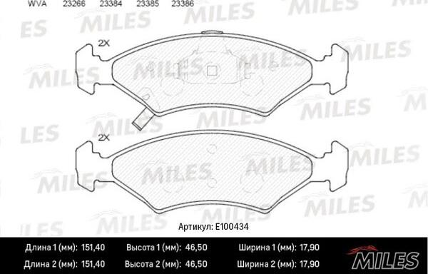 Miles E100434 - Brake Pad Set, disc brake autospares.lv