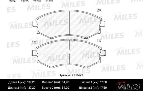 Miles E100423 - Brake Pad Set, disc brake autospares.lv