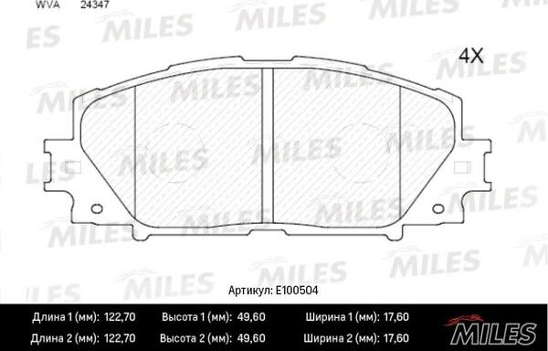 Miles E100504 - Brake Pad Set, disc brake autospares.lv