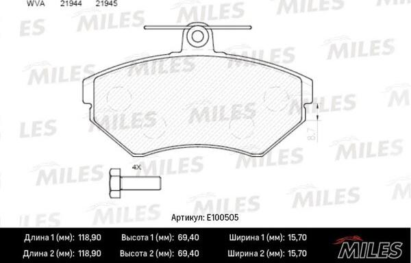 Miles E100505 - Brake Pad Set, disc brake autospares.lv