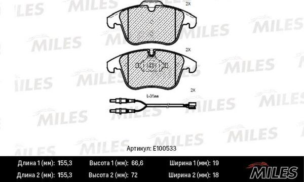 Miles E100533 - Brake Pad Set, disc brake autospares.lv