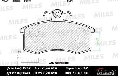 Miles E100049 - Brake Pad Set, disc brake autospares.lv