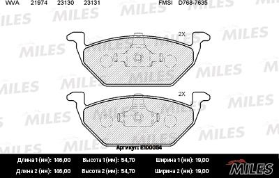 Miles E100054 - Brake Pad Set, disc brake autospares.lv