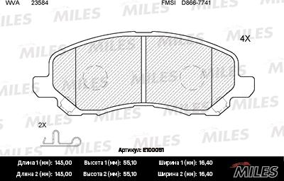 Miles E100051 - Brake Pad Set, disc brake autospares.lv