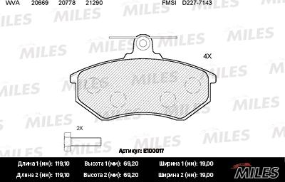 Miles E100017 - Brake Pad Set, disc brake autospares.lv