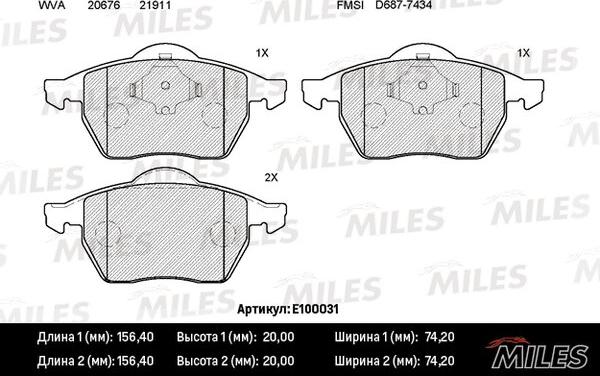 Miles E100031 - Brake Pad Set, disc brake autospares.lv