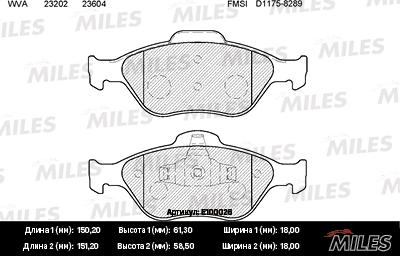 Miles E100026 - Brake Pad Set, disc brake autospares.lv