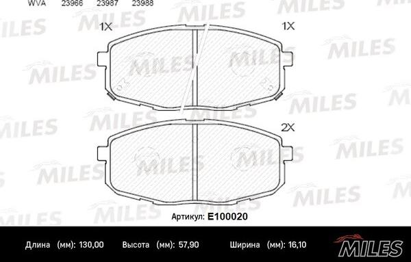 Miles E100020 - Brake Pad Set, disc brake autospares.lv