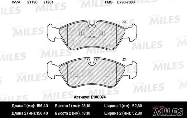 Miles E100074 - Brake Pad Set, disc brake autospares.lv