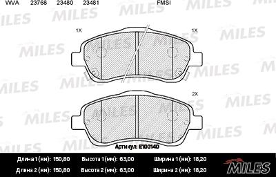 Miles E100140 - Brake Pad Set, disc brake autospares.lv