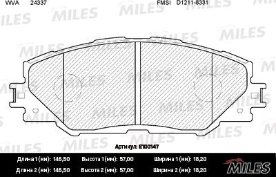 Miles E100147 - Brake Pad Set, disc brake autospares.lv